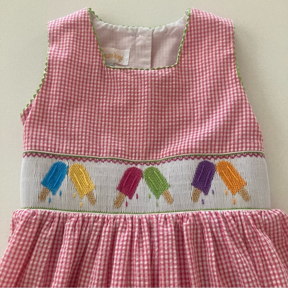 Anavini Girls 5 Popsicles Pink Smocked Dress Spring Summer - Picture 2 of 11